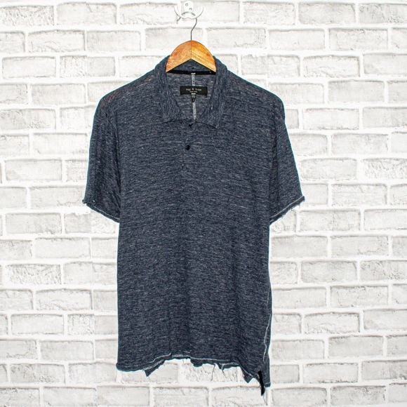 Rag & Bone New York Men's 100% Linen Polo Shirt Raw hems Heather Blue Size 2XL - Picture 1 of 9
